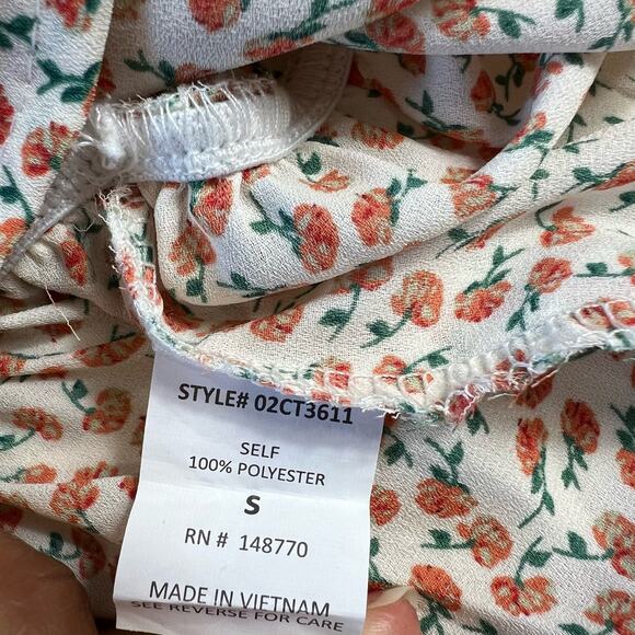 Cottagecore Floral Boho Peplum Blouse White Orange Small Dainty Quarter Sleeve - Picture 7 of 8